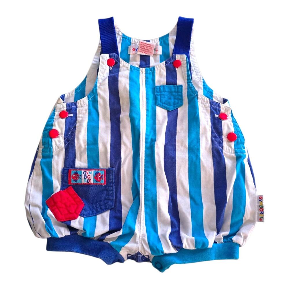 vintage gymboree rainbow tag bubble romper fish blue white stripes Newborn